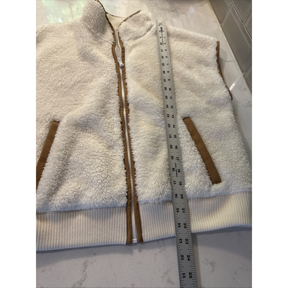 Vineyard Vines Full Zip Cream Plush Vest Brown Trim Wool Ribbed Pockets Sz Small - Picture 12 of 13